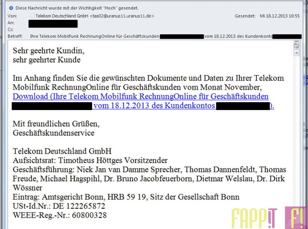 SPAM Falsche Deutsche Telekom Online Rechnung